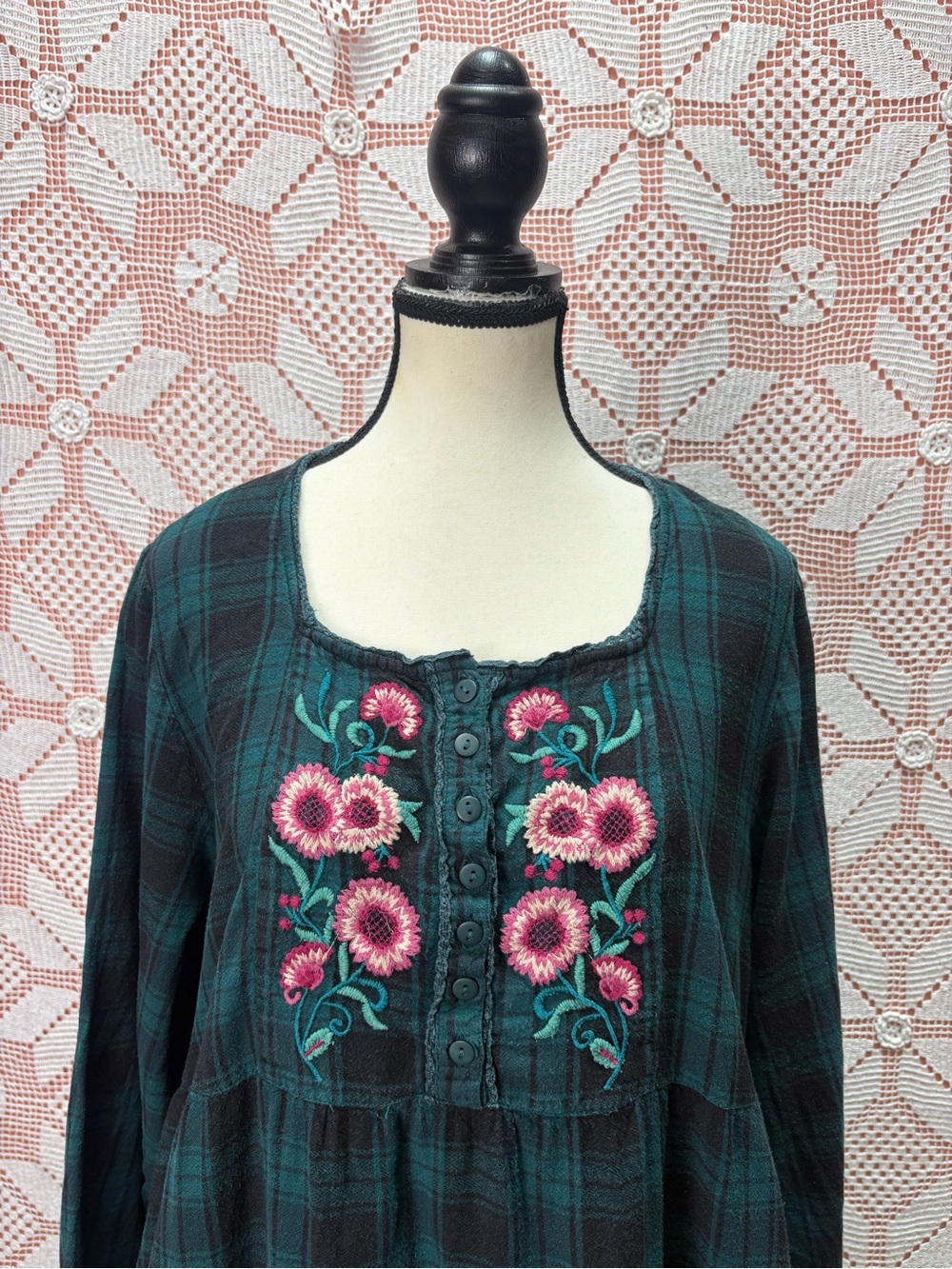 Vintage Vintage April Cornell Embroidered Plaid Maxi Dress - Picture 2 of 10